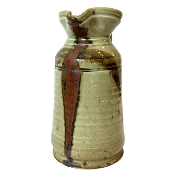 VTG Stoneware Studio Speckled Drip Glaze Beige, Maroon Brown TALL Pitcher - Picture 5 of 14